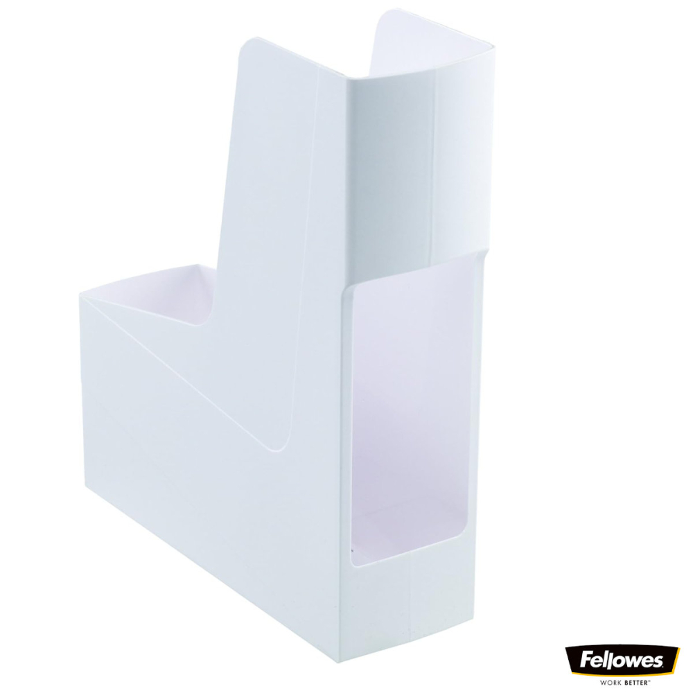 Suport documente plastic vertical, Fellowes, 80% material reciclat, culoare alb, pentru reviste si cataloage, dimensiuni 300 x 84 x 266 mm [2]
