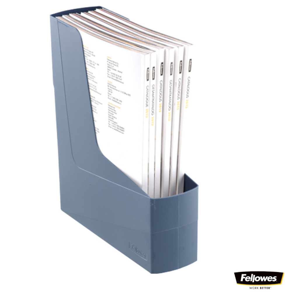 Suport documente plastic vertical, Fellowes, 80% material reciclat, culoare albastru, pentru reviste si cataloage, dimensiuni 300 x 84 x 266 mm [2]