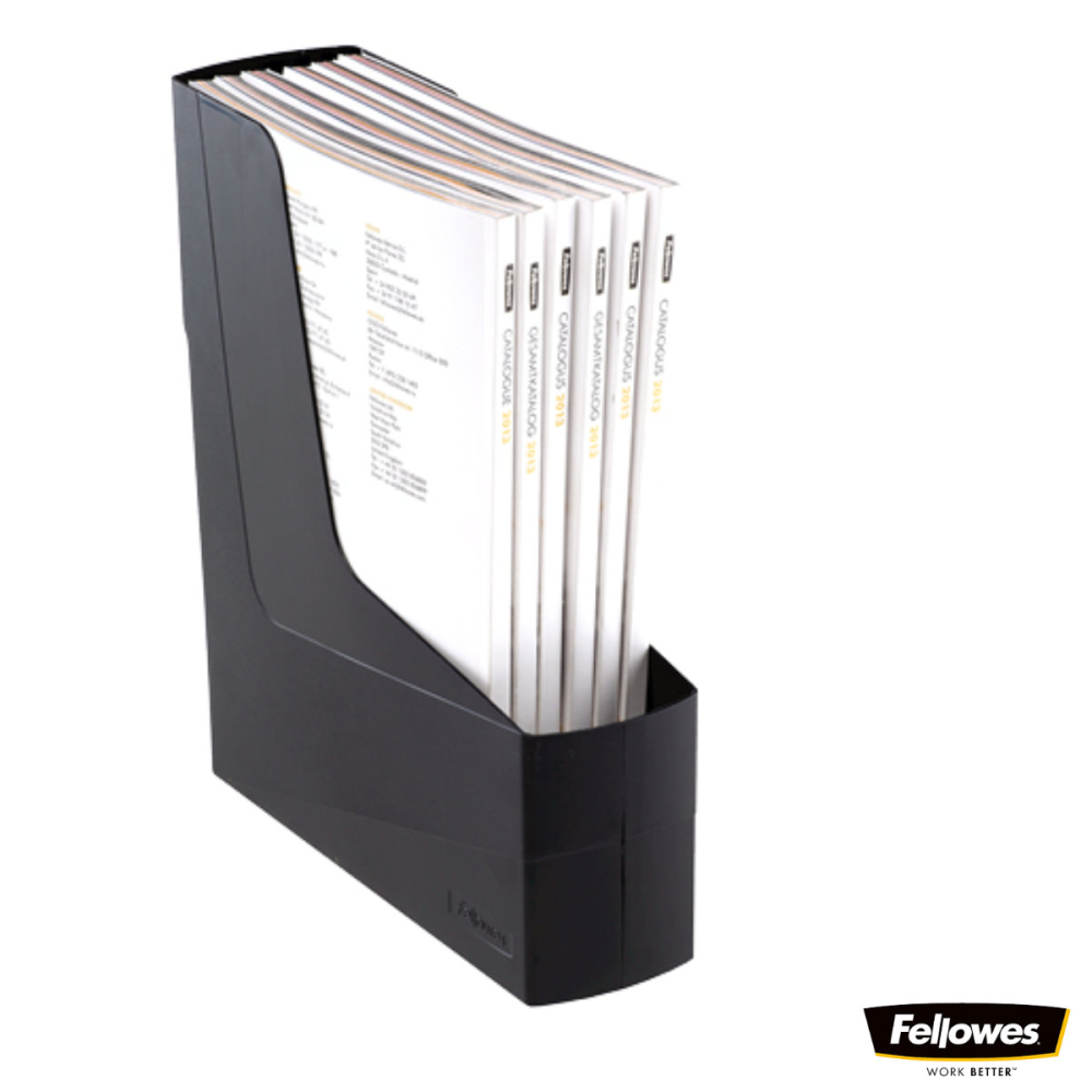 Suport documente plastic vertical, Fellowes, 80% material reciclat, culoare negru, pentru reviste si cataloage, dimensiuni 300 x 84 x 266 mm [3]