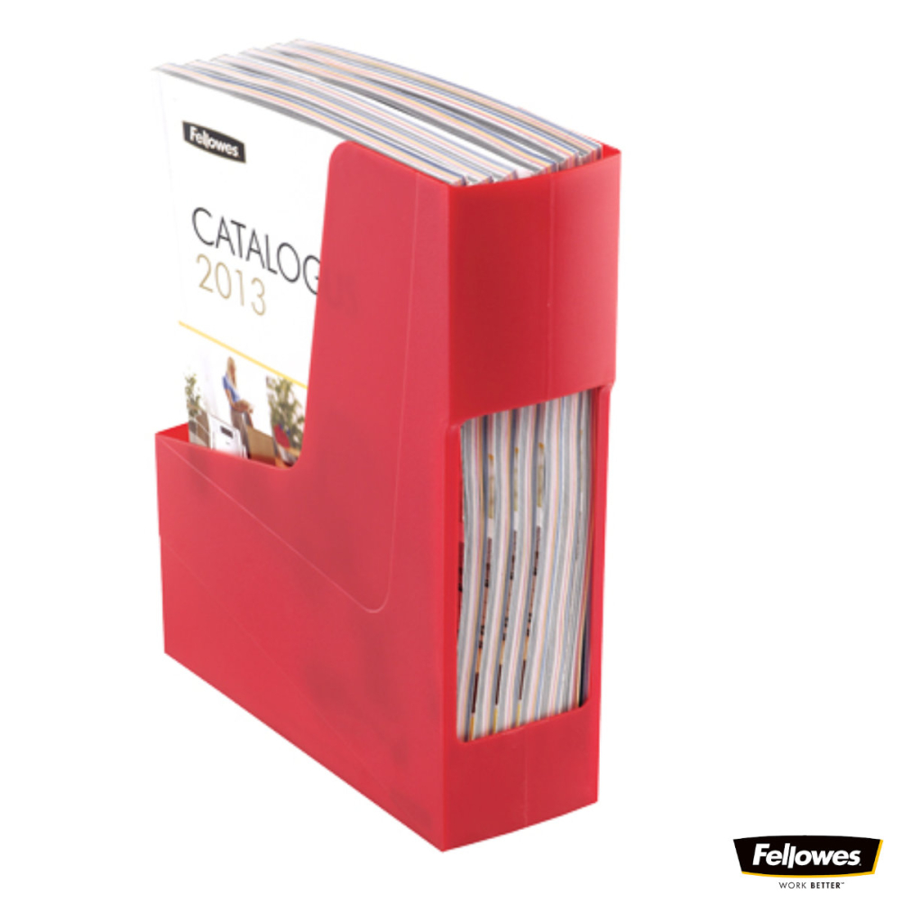 Suport documente plastic vertical, Fellowes, 80% material reciclat, culoare rosu, pentru reviste si cataloage, dimensiuni 300 x 84 x 266 mm [2]
