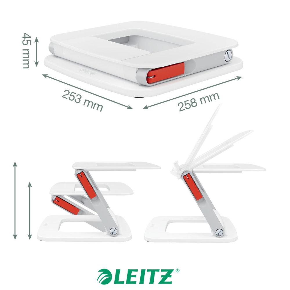 Suport ergonomic pentru laptop ajustabil, Leitz Ergo, alb, reglabil pe inaltime cu 2 parghii, pentru laptop 13-15 inch [2]