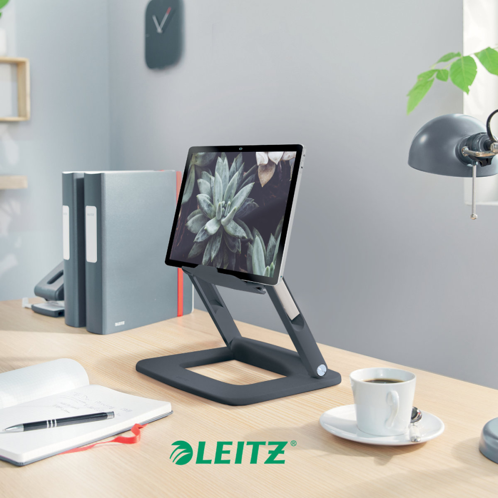 Suport ergonomic pentru laptop ajustabil, Leitz Ergo, gri carbon, reglabil cu 2 parghii, 6 combinatii inaltime, 80% plastic reciclat, certificat IGR [7]