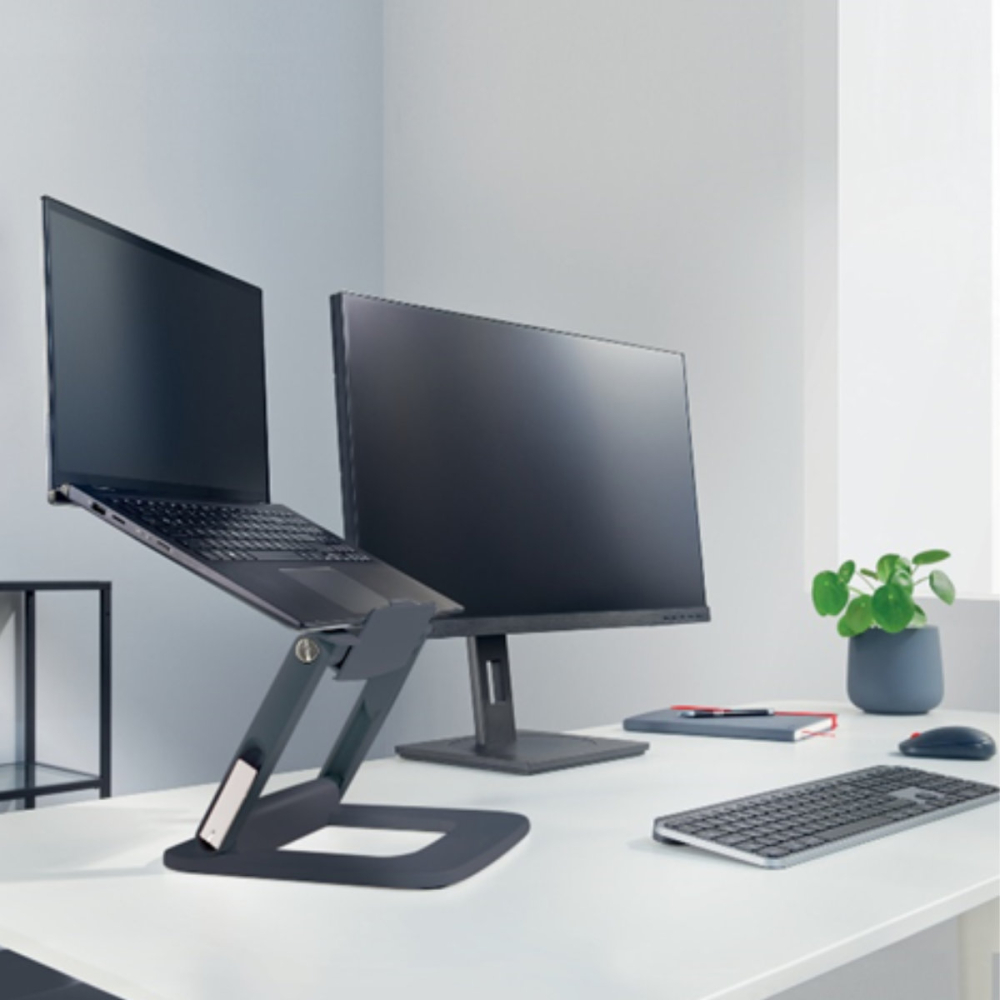 Suport ergonomic pentru laptop ajustabil, Leitz Ergo, gri carbon, reglabil cu 2 parghii, 6 combinatii inaltime, 80% plastic reciclat, certificat IGR [4]