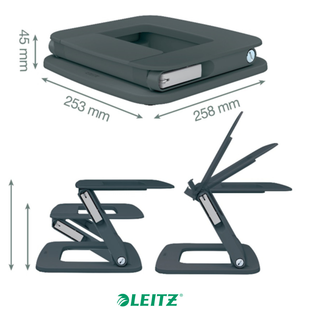 Suport ergonomic pentru laptop ajustabil, Leitz Ergo, gri carbon, reglabil cu 2 parghii, 6 combinatii inaltime, 80% plastic reciclat, certificat IGR [2]