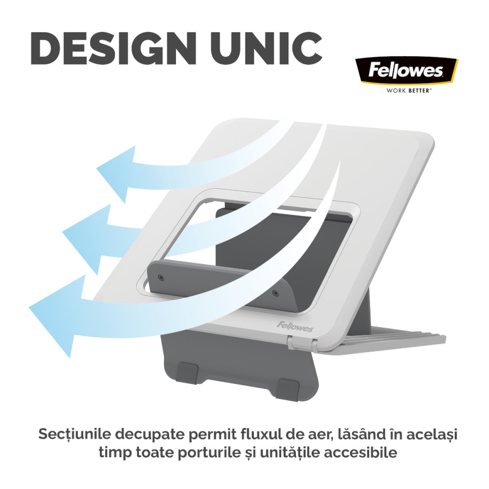 Suport ergonomic pentru laptop, Fellowes Breyta, pliabil, 12 pozitii de inaltime, suporta laptop pana la 14 inch (4 kg), pentru birou si mobil, culoare alb [2]
