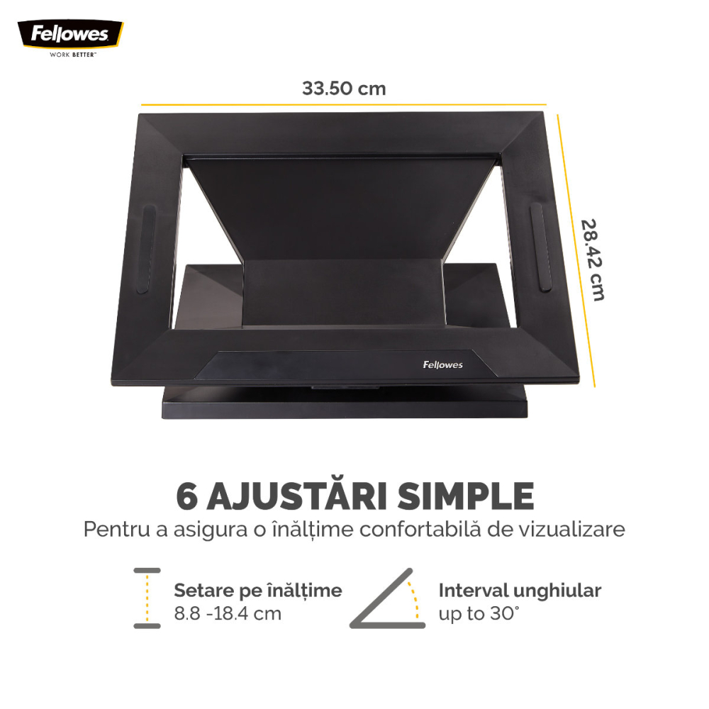 Suport ergonomic pentru laptop, Fellowes Designer Suites, reglabil pe 4 inaltimi, inclinare pana la 30 grade, pentru laptop pana la 17 inch (11.3 kg), negru [2]