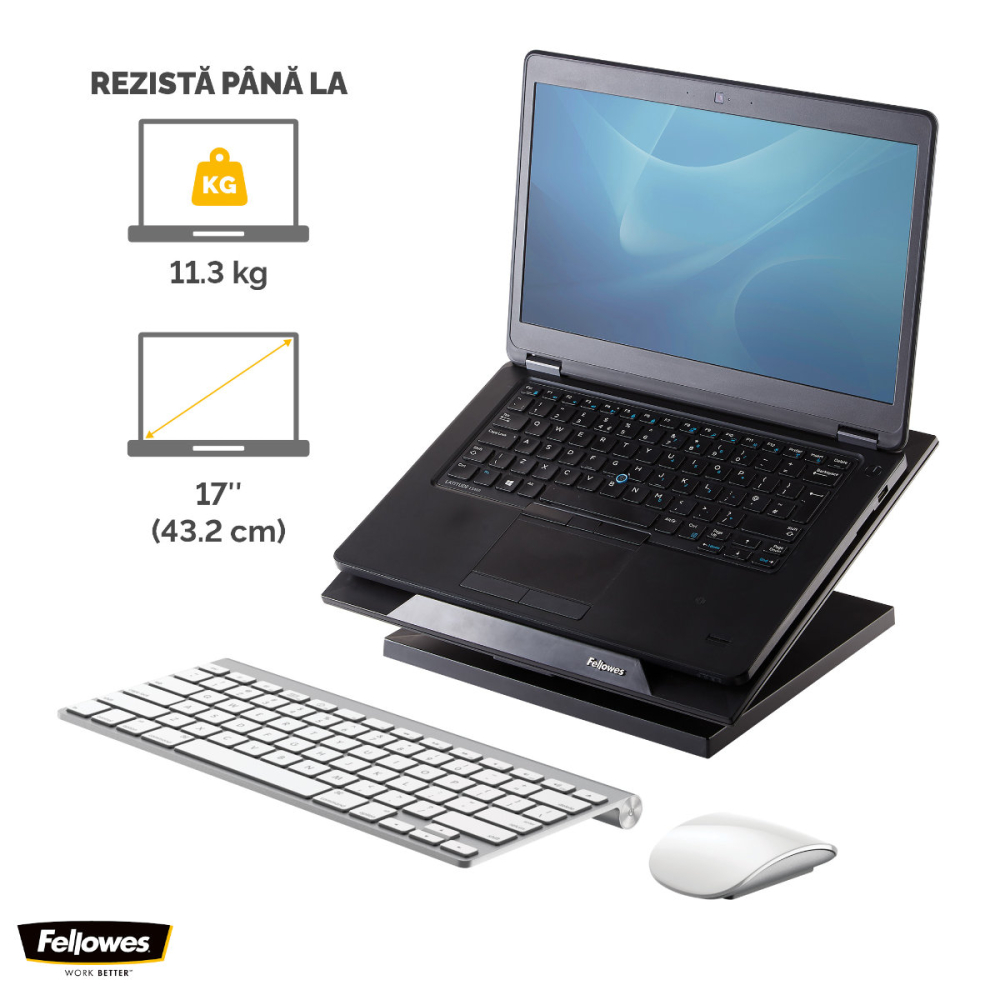 Suport ergonomic pentru laptop, Fellowes Designer Suites, reglabil pe 4 inaltimi, inclinare pana la 30 grade, pentru laptop pana la 17 inch (11.3 kg), negru [5]