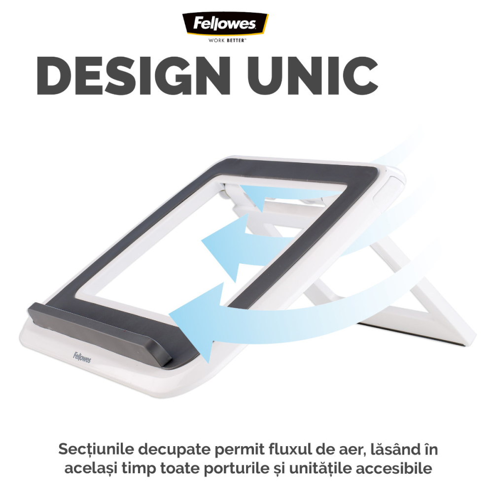 Suport ergonomic pentru laptop, Fellowes I-Spire Quick-Lift, 7 unghiuri reglabile, pliabil, pentru laptop pana la 17 inch (4.5 kg), alb [6]