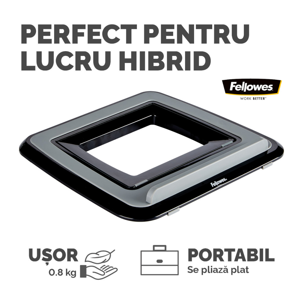 Suport ergonomic pentru laptop, Fellowes I-Spire Quick-Lift, 7 unghiuri reglabile, pliabil, pentru laptop pana la 17 inch (4.5 kg), negru [6]
