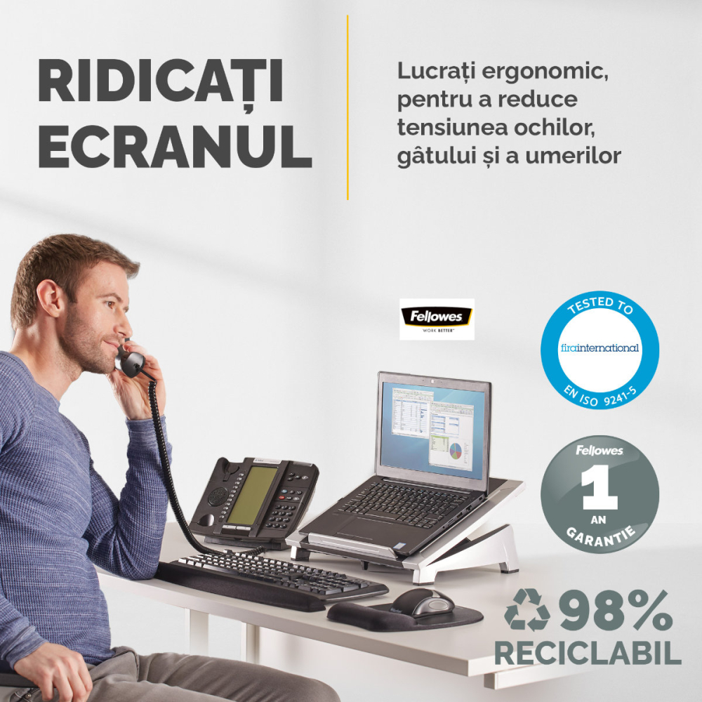Suport ergonomic pentru laptop, Fellowes Office Suites, reglabil pe inaltime si inclinare, suporta laptop pana la 17 inch (5 kg), pentru birou si acasa [5]