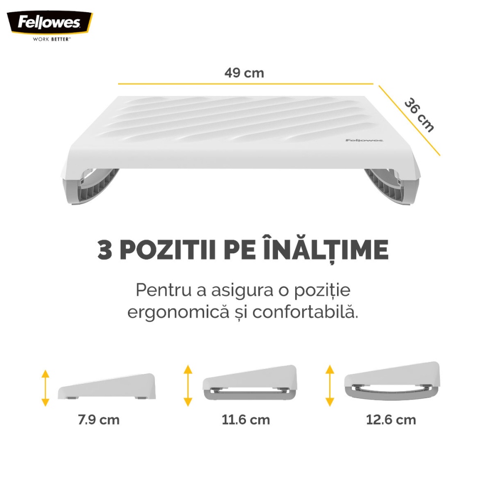 Suport ergonomic pentru picioare, Fellowes Breyta, 3 inaltimi reglabile, balansare optionala, portabil, pentru munca hibrida si home office, alb [2]