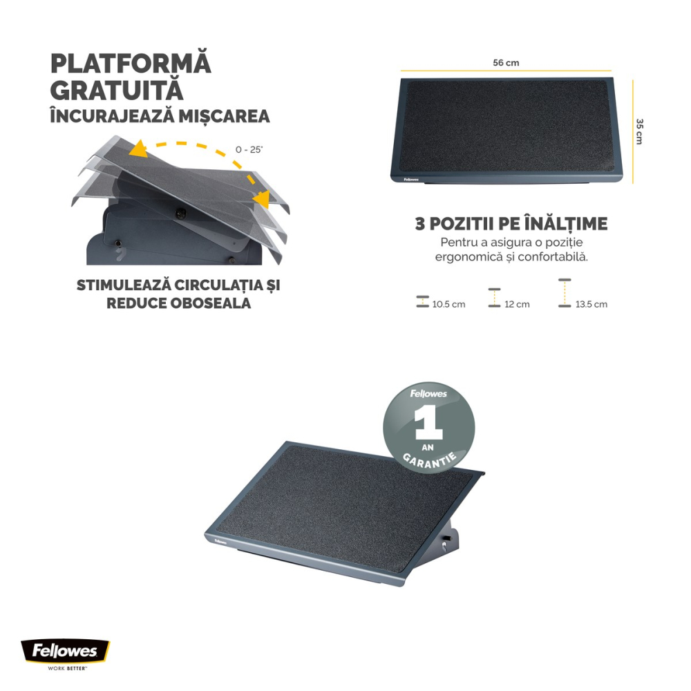 Suport ergonomic pentru picioare Fellowes Heavy Duty, din otel, reglabil pe 3 inaltimi 105-135 mm, 10.16 x 56.04 x 34.93 cm [4]