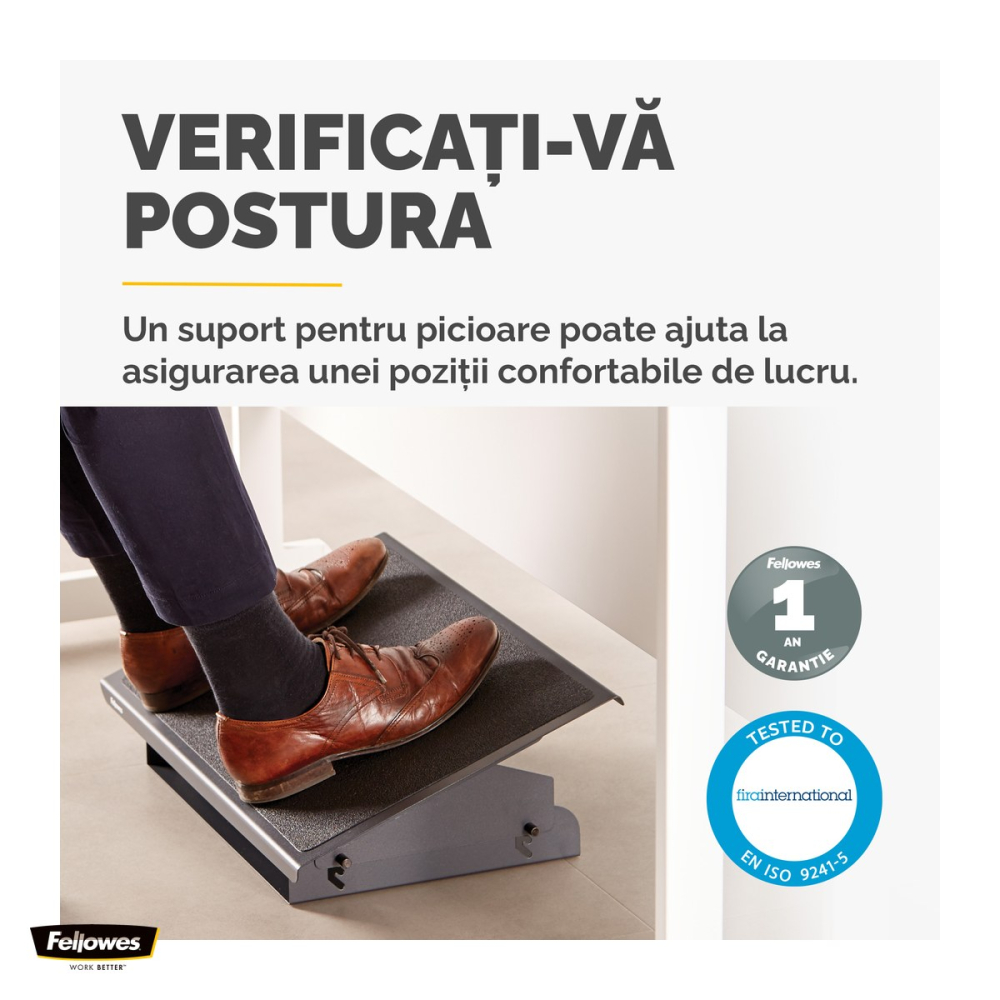 Suport ergonomic pentru picioare Fellowes Heavy Duty, din otel, reglabil pe 3 inaltimi 105-135 mm, 10.16 x 56.04 x 34.93 cm [5]