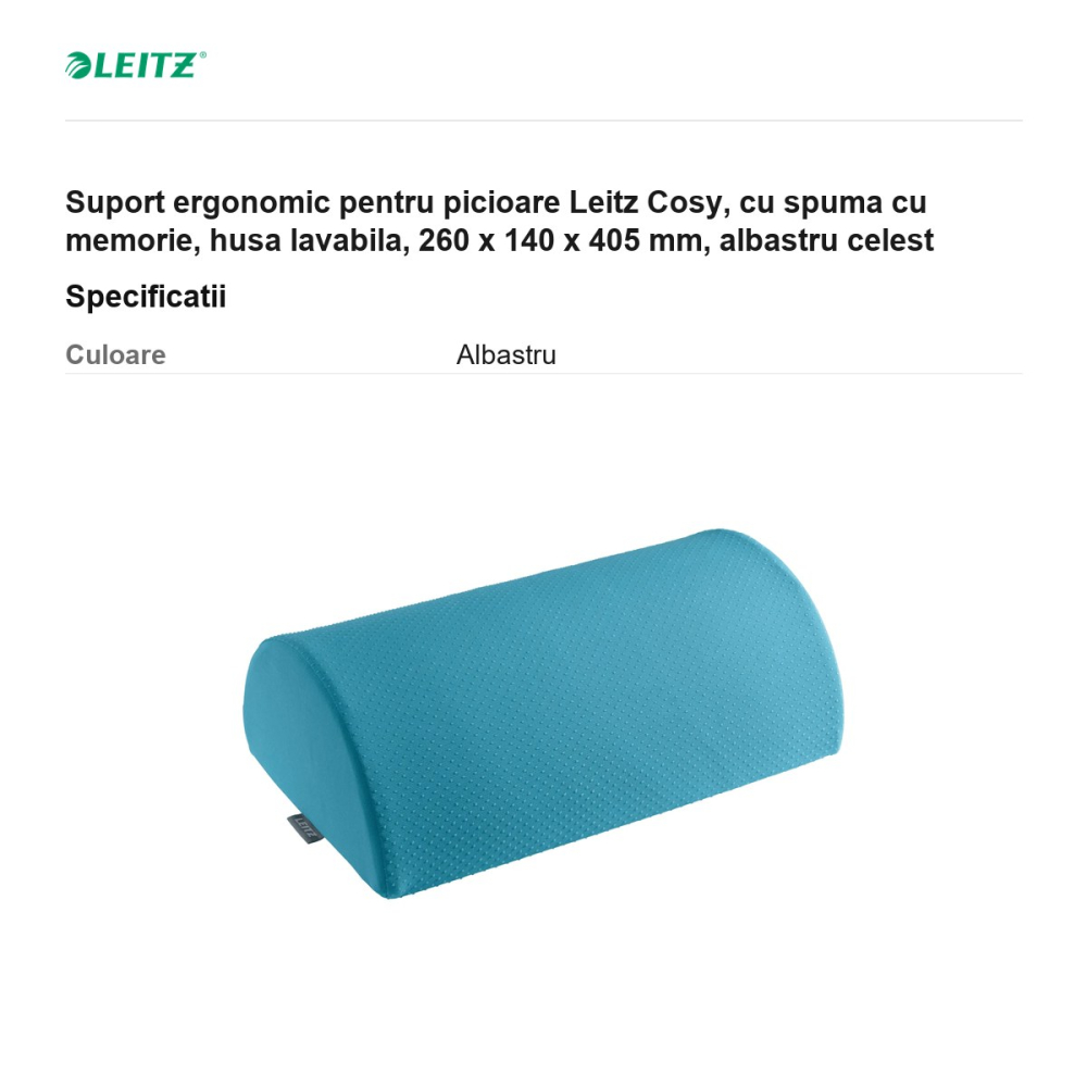 Suport ergonomic pentru picioare Leitz Cosy, cu spuma cu memorie, husa lavabila, 260 x 140 x 405 mm, albastru celest [3]