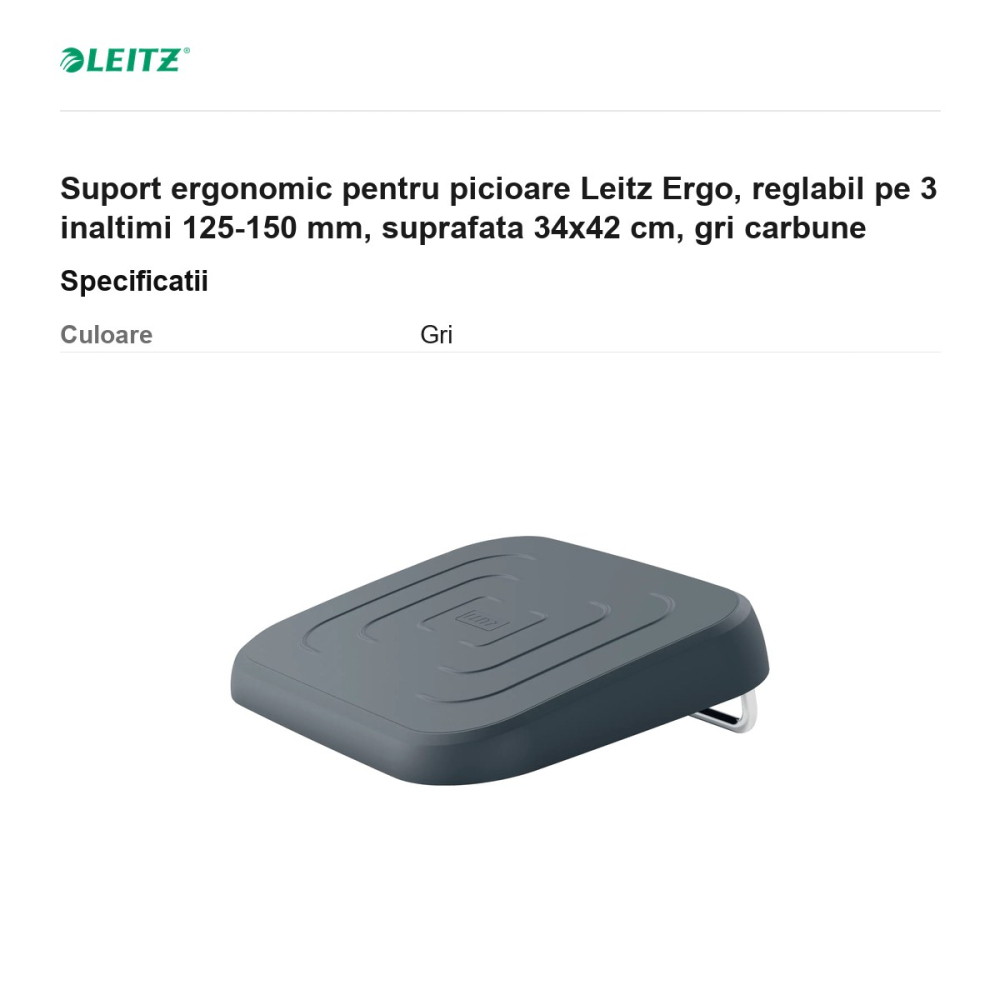 Suport ergonomic pentru picioare Leitz Ergo, reglabil pe 3 inaltimi 125-150 mm, suprafata 34x42 cm, gri carbune [3]