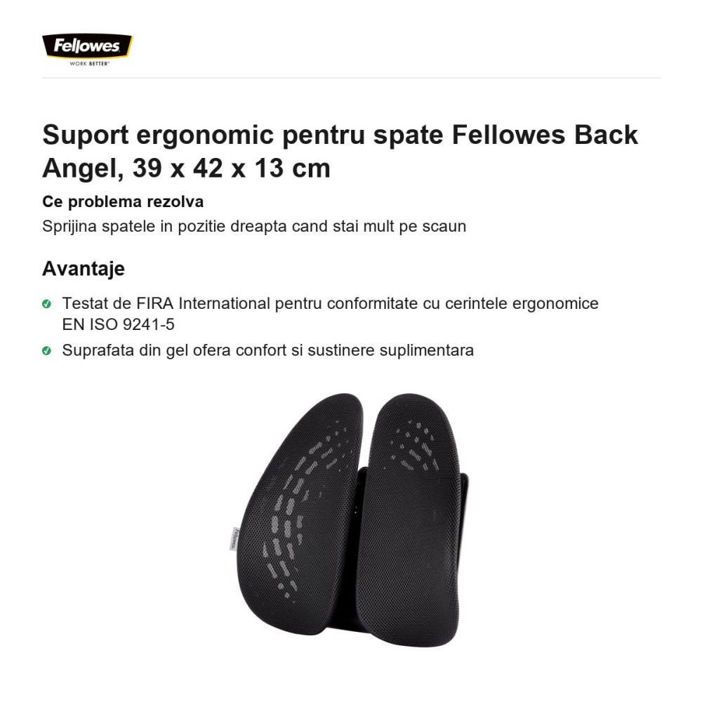 Suport ergonomic pentru spate Fellowes Back Angel, 39 x 42 x 13 cm [2]