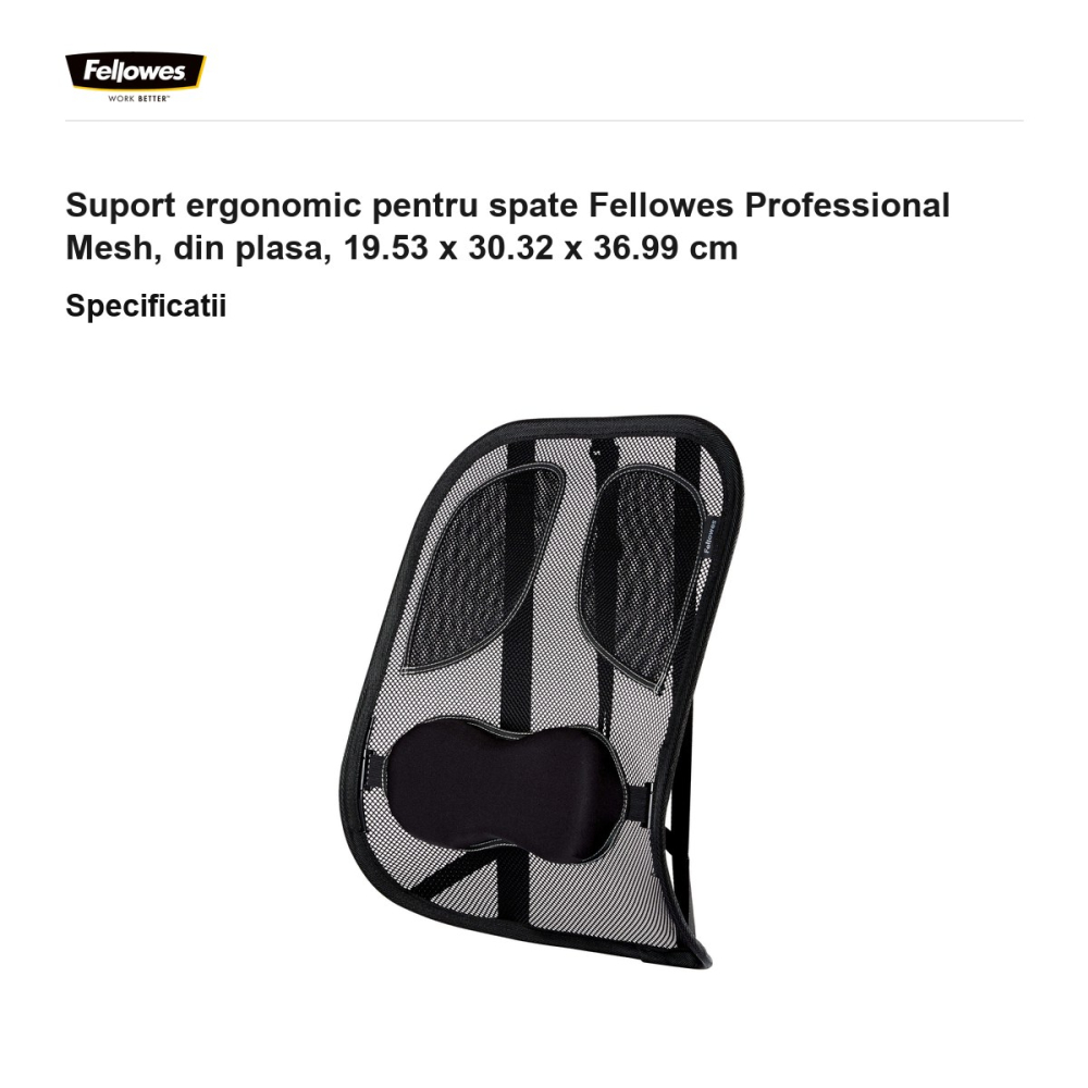 Suport ergonomic pentru spate Fellowes Professional Mesh, din plasa, 19.53 x 30.32 x 36.99 cm [3]