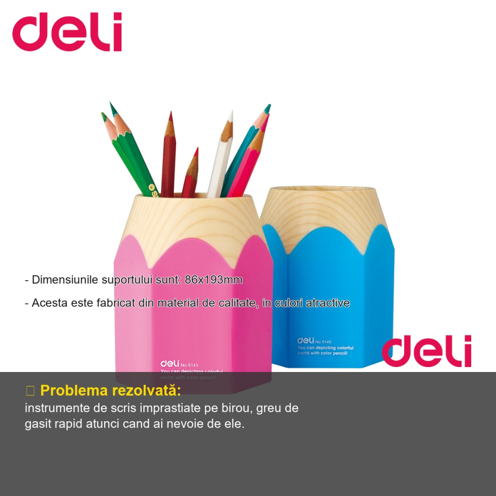 Suport instrumente de scris Deli, design creion, roz, pentru birou si masa de lucru [2]