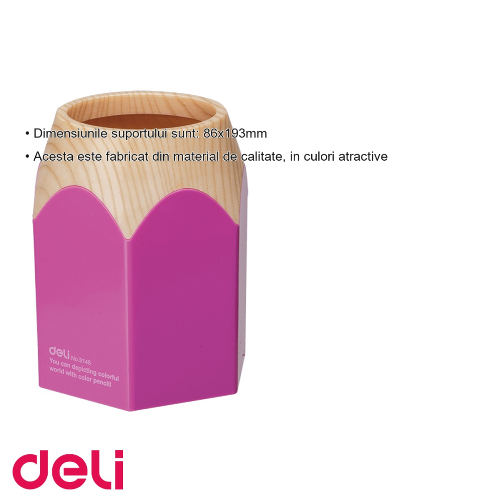 Suport instrumente de scris Deli, design creion, roz, pentru birou si masa de lucru [3]