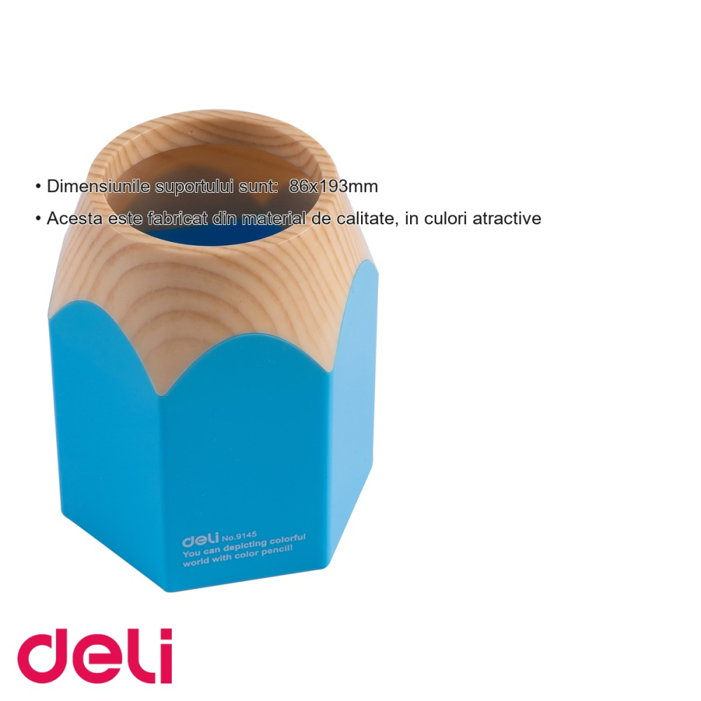 Suport instrumente de scris Deli, design forma creion, culoare albastra, pentru birou [3]