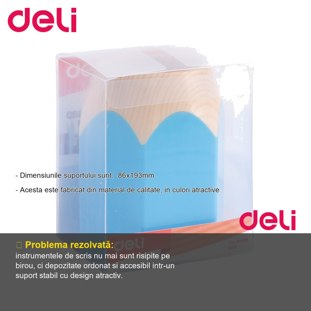 Suport instrumente de scris Deli, design forma creion, culoare albastra, pentru birou [2]
