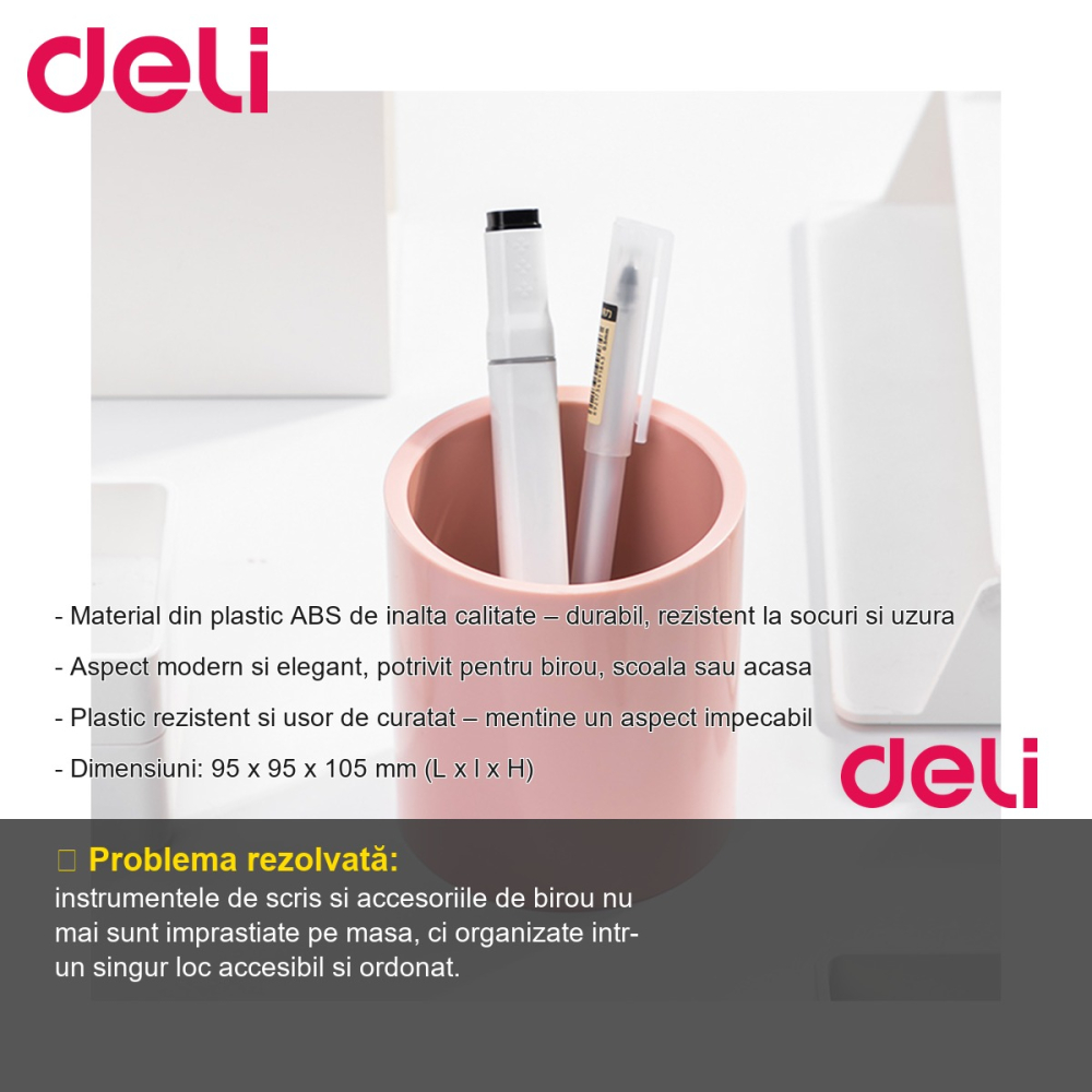 Suport instrumente de scris Deli NuSign, organizator birou din plastic ABS, culoare roz [2]