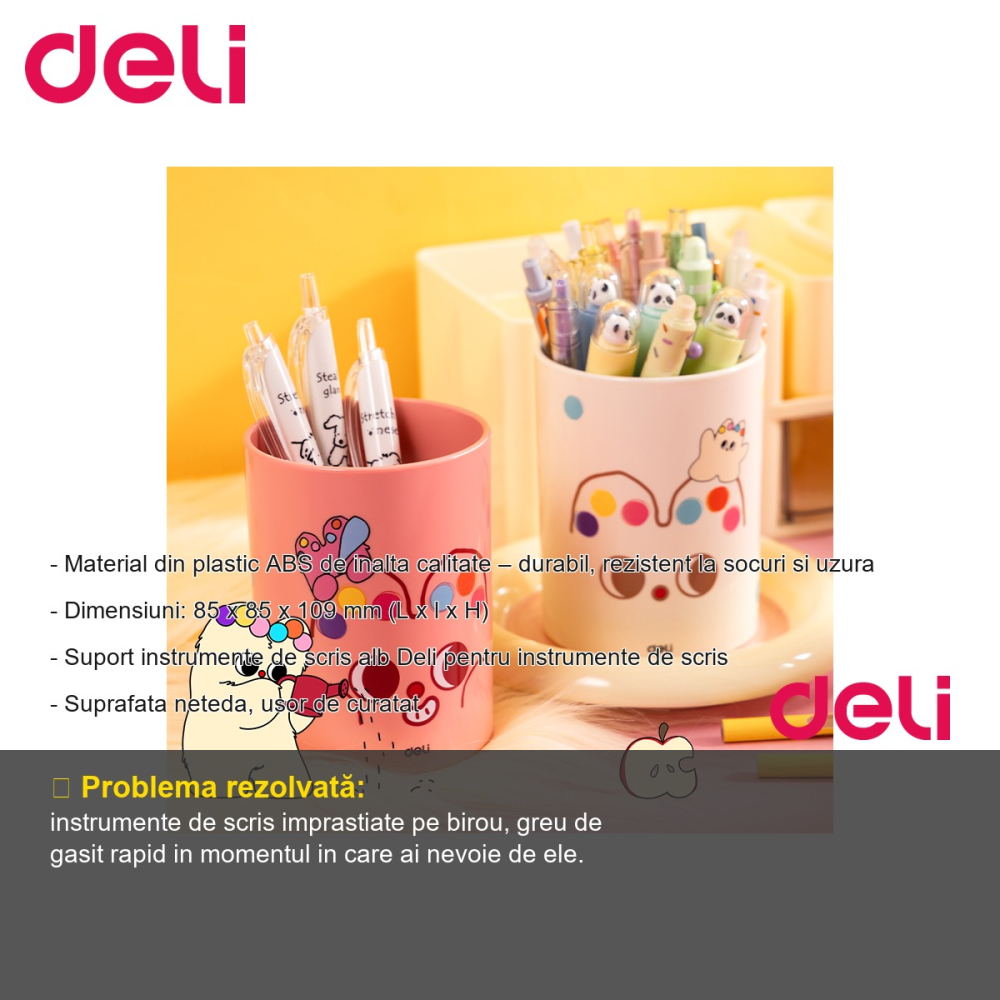 Suport instrumente de scris Deli Z450, plastic ABS alb, organizator pixuri si creioane pentru birou [2]