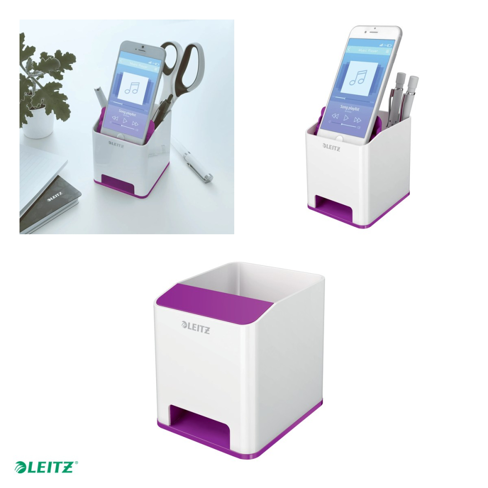 Suport instrumente de scris Leitz WOW cu amplificare sunet, culori duale, mov [4]