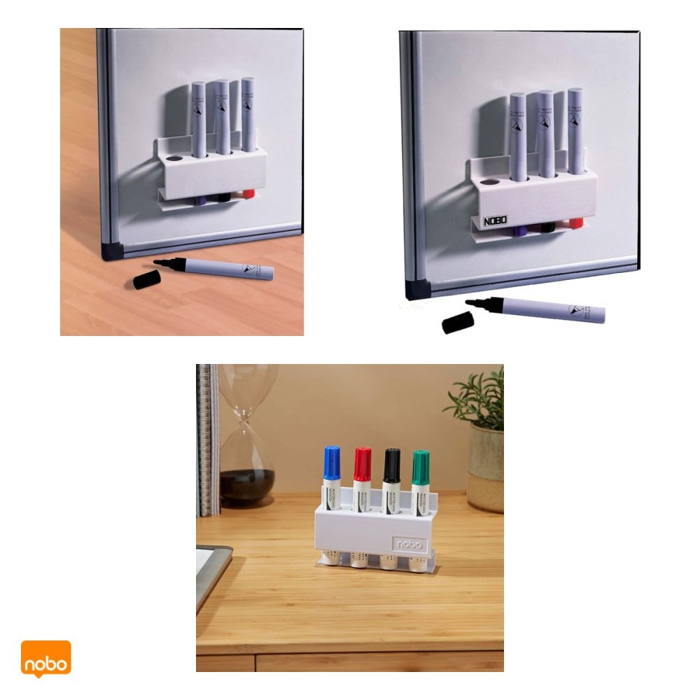 Suport magnetic Nobo, pentru 4 markere, din plastic, patrat, alb, 120x80x320 mm [4]