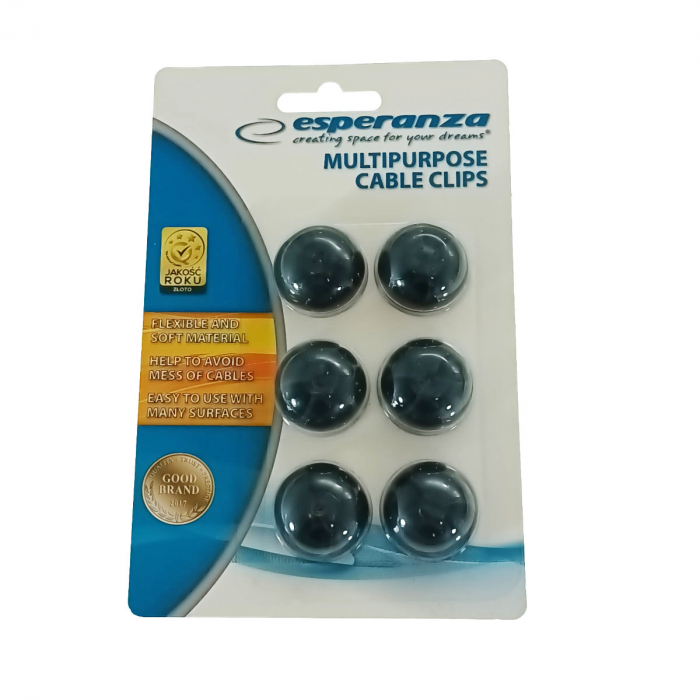 Set 6 cleme adezive pentru organizare cabluri, Esperanza 90834, diametru 28mm, negre [3]