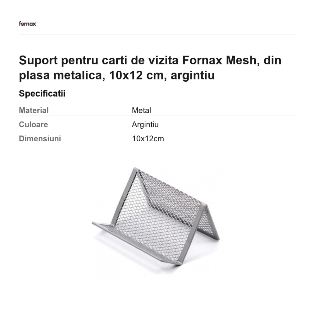 Suport pentru carti de vizita Fornax Mesh, din plasa metalica, 10x12 cm, argintiu [3]