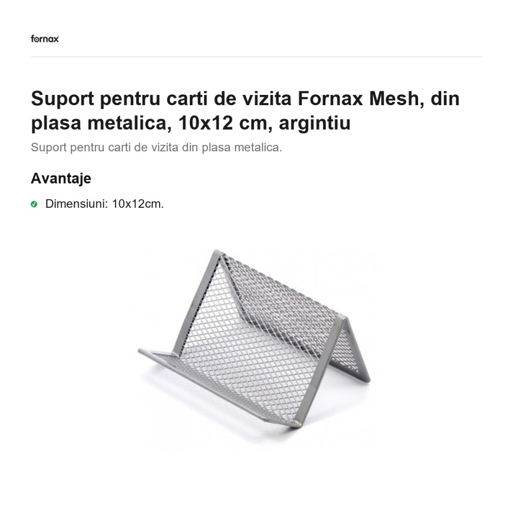 Suport pentru carti de vizita Fornax Mesh, din plasa metalica, 10x12 cm, argintiu [2]