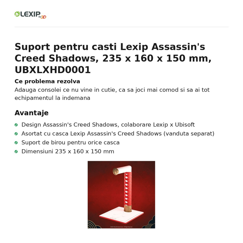 Suport pentru casti Lexip Assassin's Creed Shadows, 235 x 160 x 150 mm, UBXLXHD0001 [2]