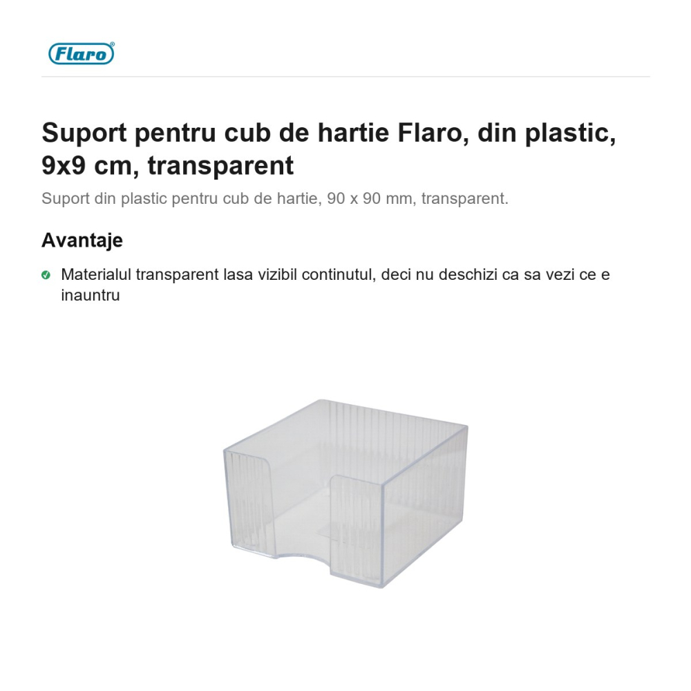 Suport pentru cub de hartie Flaro, din plastic, 9x9 cm, transparent [2]