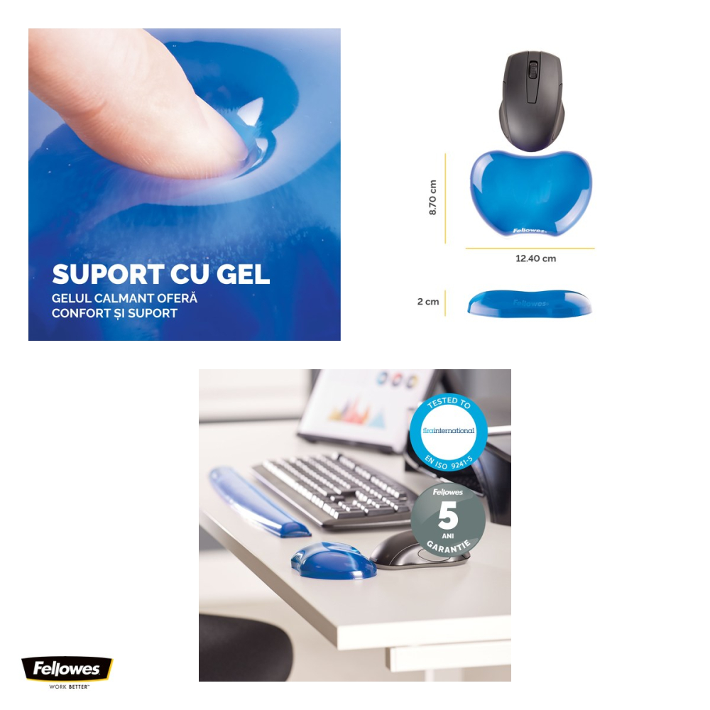 Suport pentru incheietura Fellowes Crystal Gel, pentru mouse, glisant, 8.7x12.4x2 cm, albastru [4]