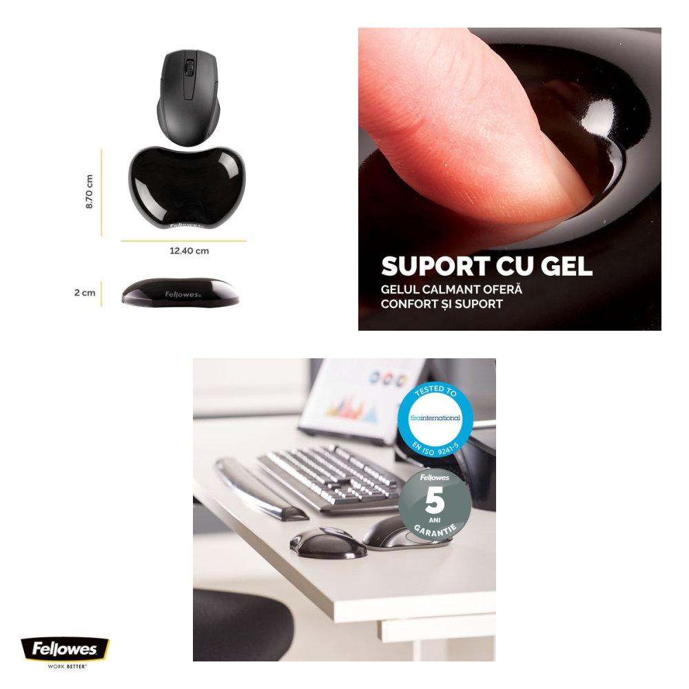 Suport pentru incheietura Fellowes Crystal Gel, pentru mouse, glisant, 8.7x12.4x2 cm, negru [4]