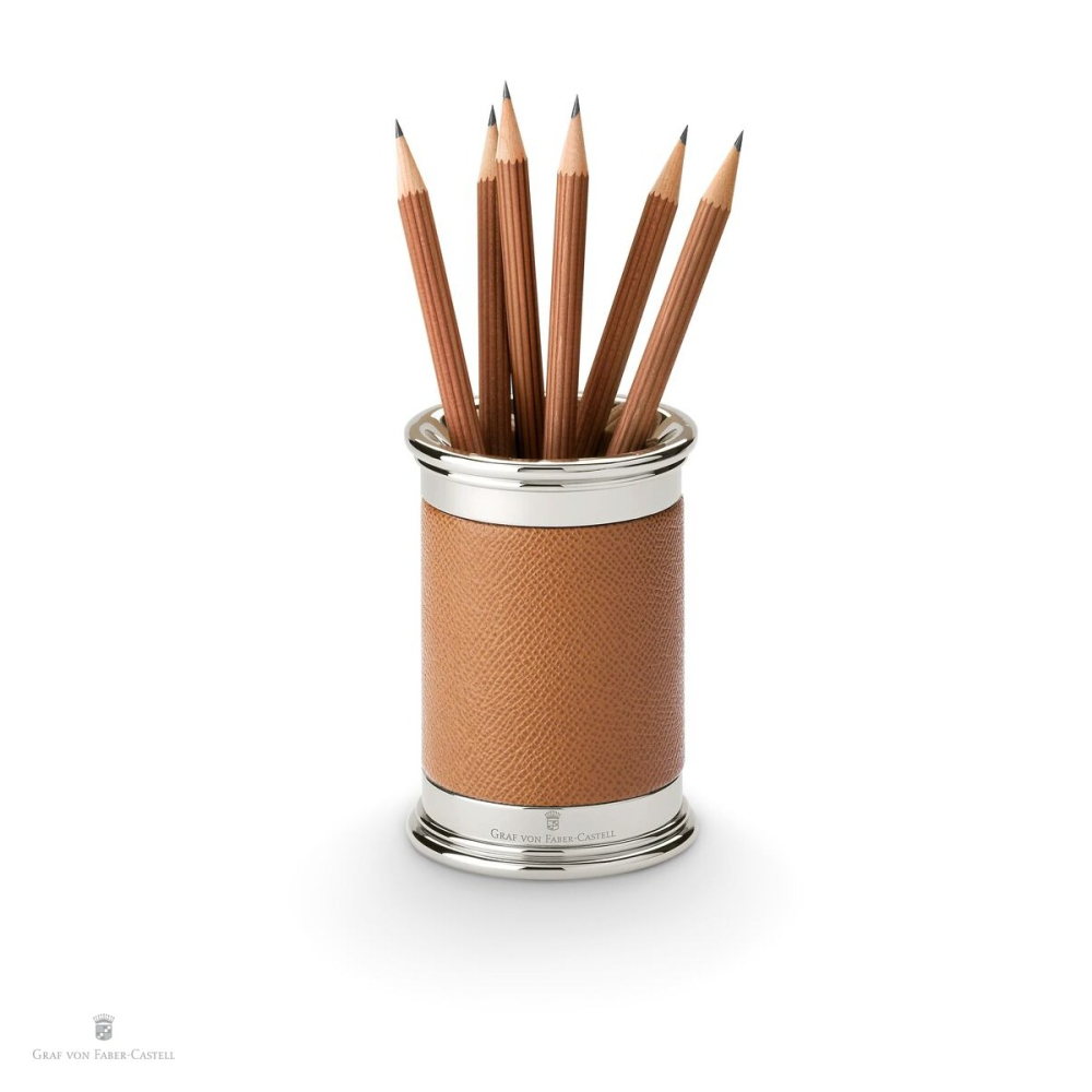 Suport pentru instrumente de scris Graf von Faber-Castell, rotund, din metal si piele, diametru 74 mm, maro [4]
