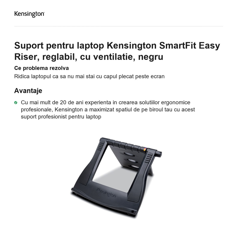 Suport pentru laptop Kensington SmartFit Easy Riser, reglabil, cu ventilatie, negru [2]