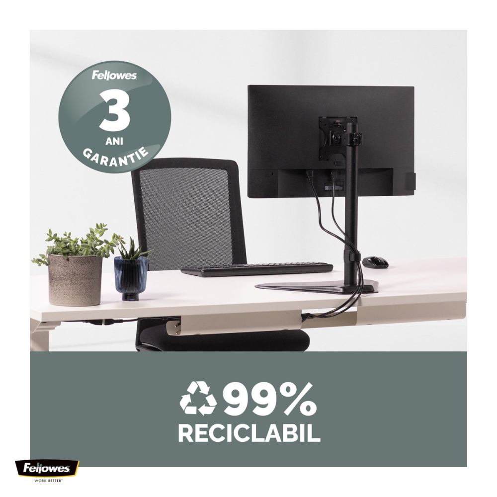 Suport pentru monitor Fellowes Professional, 1 brat, baza fixa, pentru monitoare de maxim 32 inch si 8 kg, VESA, 46.5 x 39 x 28 cm [5]