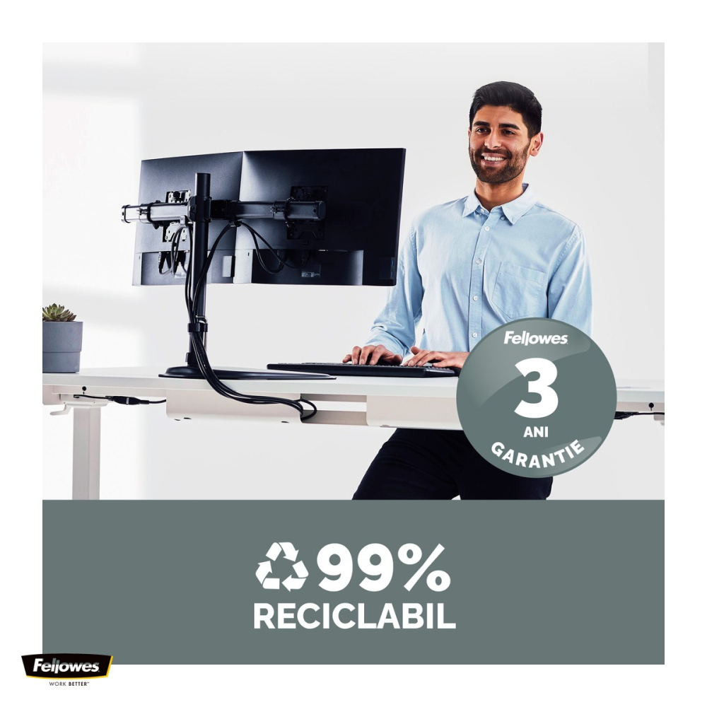 Suport pentru monitor Fellowes Professional, 2 brate, baza fixa, pentru monitoare de maxim 27 inch si 8 kg, VESA, 46.5 x 80.5 x 31.6 cm [5]