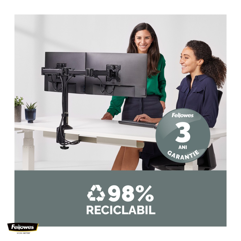 Suport pentru monitor Fellowes Reflex, 2 brate, pentru monitoare de maxim 27 inch si 7 kg, VESA, 55x12x49 cm [5]