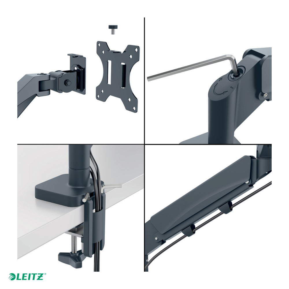 Suport pentru monitor Leitz Ergo, 1 brat, fixare pe birou cu clema C, pentru monitoare de 17-32 inch si maxim 9 kg, 550 x 110 x 520 mm, gri carbune [5]
