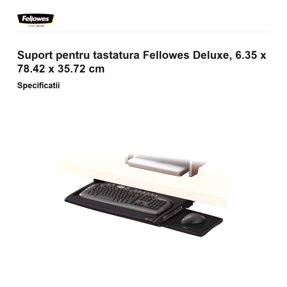 Suport pentru tastatura Fellowes Deluxe, 6.35 x 78.42 x 35.72 cm [3]