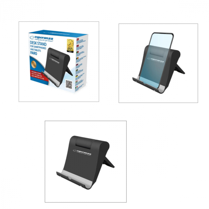 Suport pliabil de birou, Esperanza Faro, pentru smartphone si tableta, dimensiuni 98 x 77 x 12 mm, unghi reglare 180 grade [4]