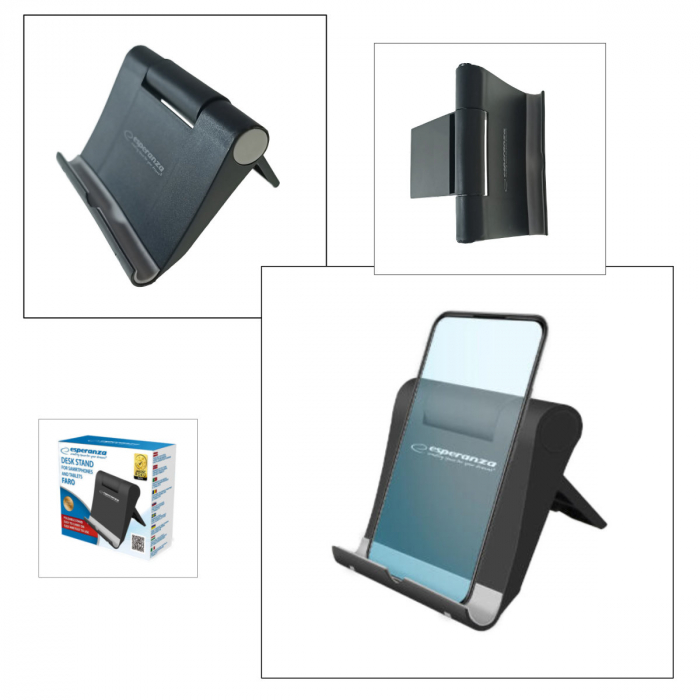Suport pliabil de birou, Esperanza Faro, pentru smartphone si tableta, dimensiuni 98 x 77 x 12 mm, unghi reglare 180 grade [3]