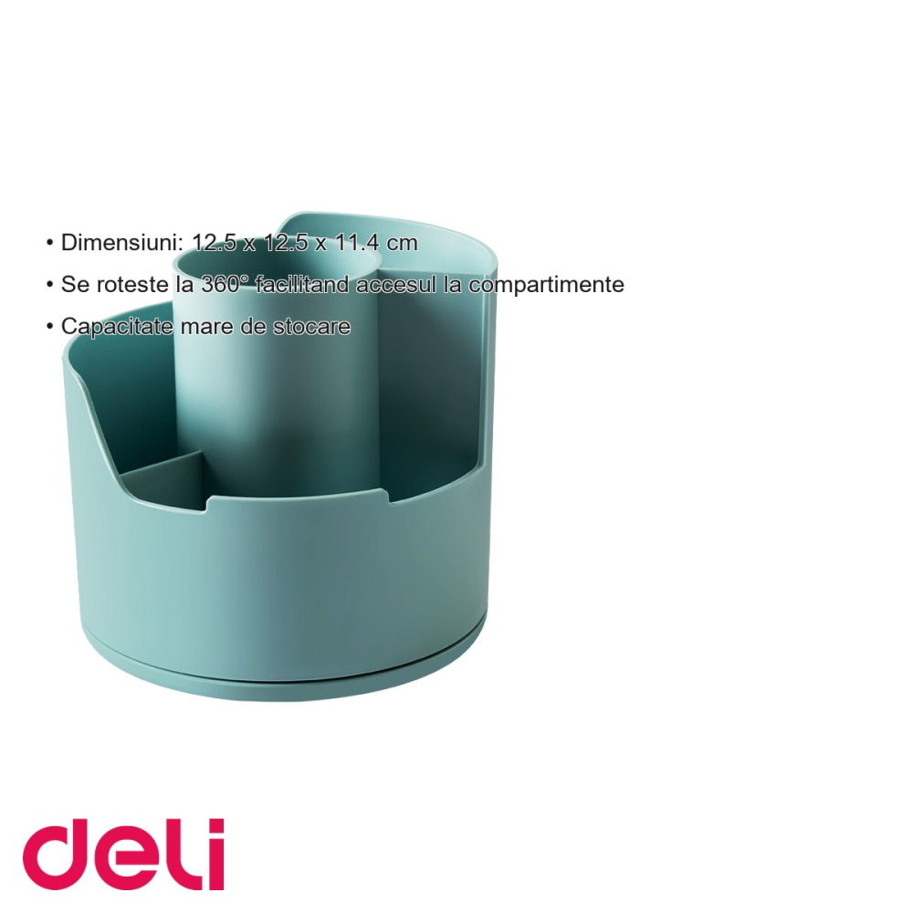 Suport rotativ Deli, 4 compartimente, plastic reciclat, pentru instrumente de scris, birou organizat [3]