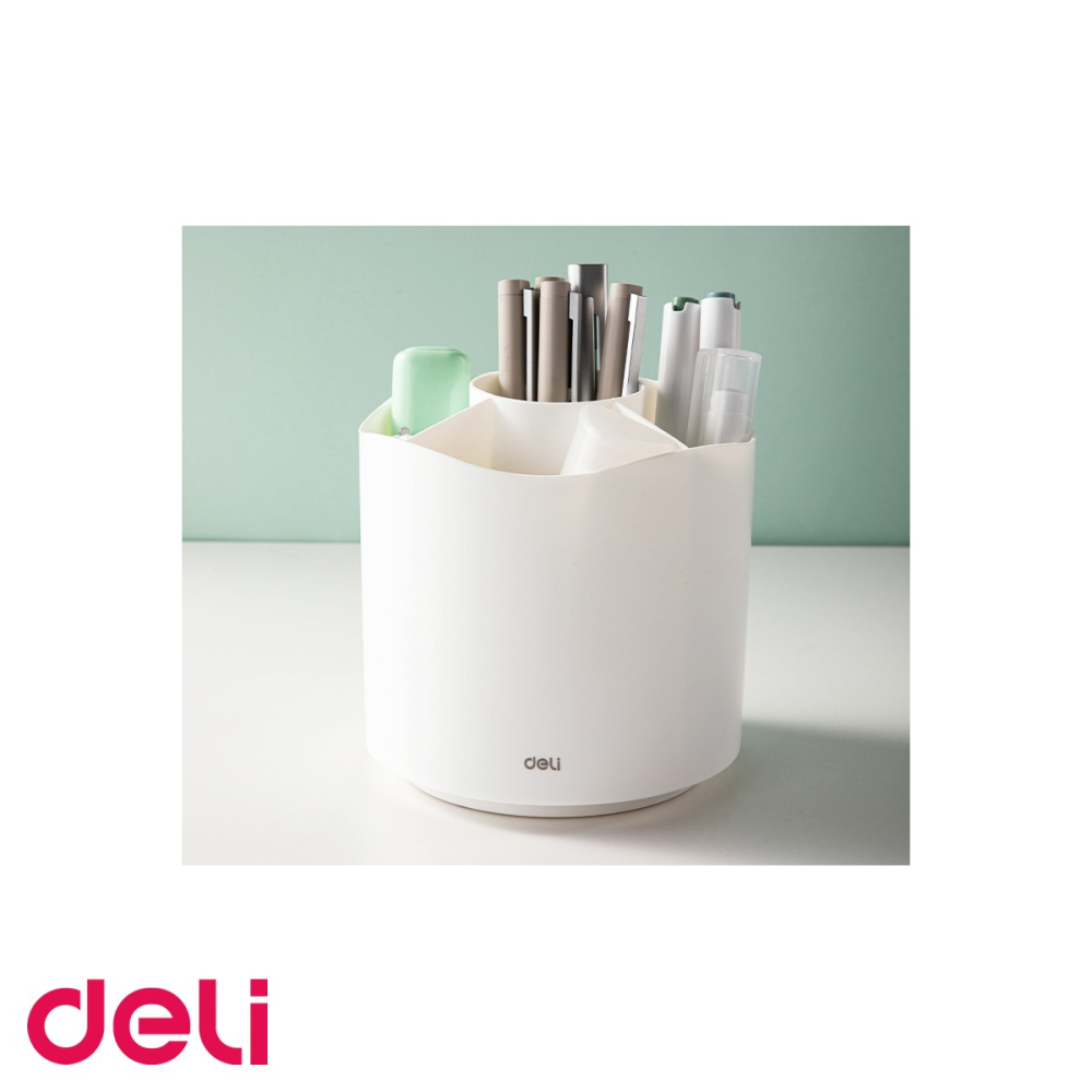 Suport rotativ Deli, 5 compartimente, pentru instrumente de scris, culoare alba, birou organizat [4]