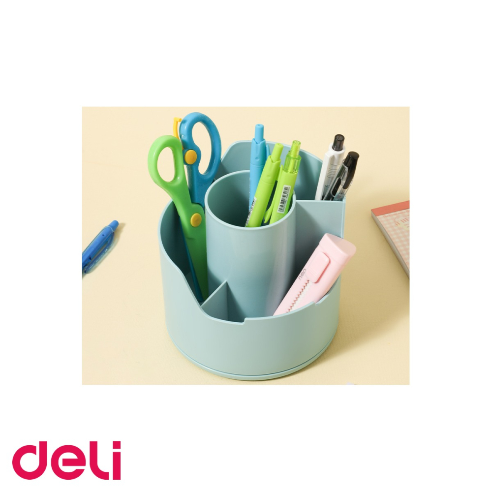 Suport rotativ Deli Longreen, 4 compartimente, din plastic reciclat, pentru instrumente de scris, birou organizat [5]