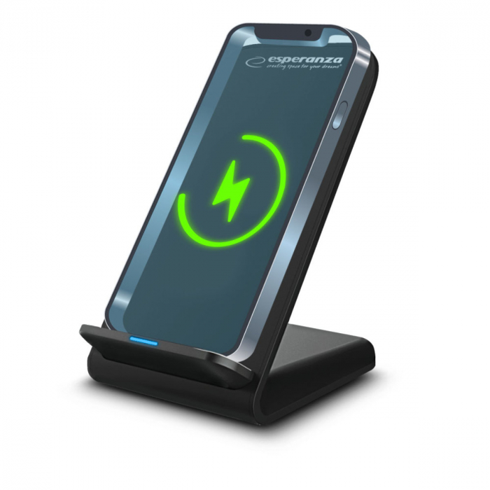 Suport smartphone cu incarcare wireless, Esperanza 95871, 15W, USB-C, indicator LED, negru [2]