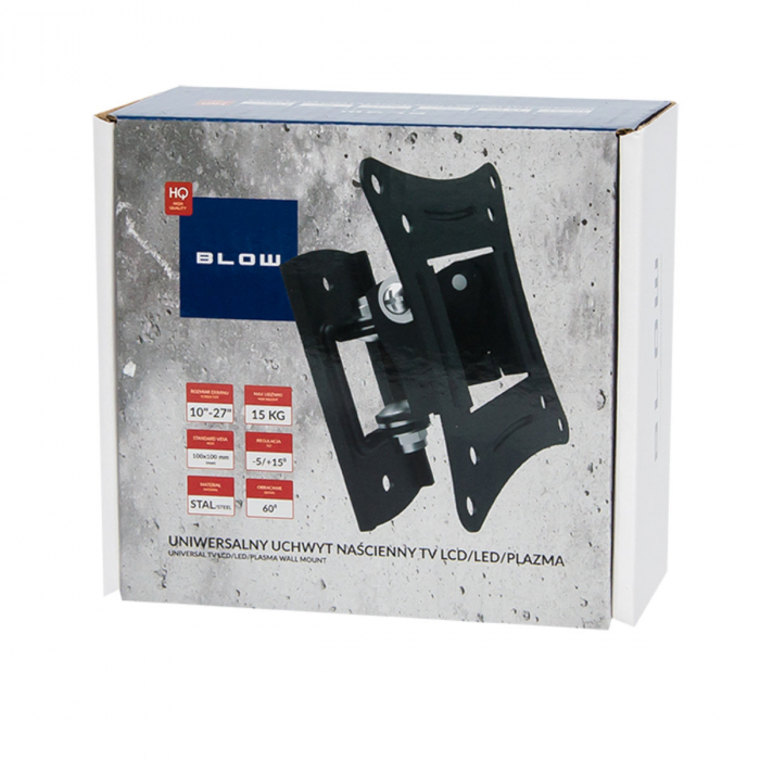 Suport TV/monitor universal, de perete, Blow 08174, rotire 60°, 10-27 inch, 15kg max, VESA 75x75mm/100x100mm, negru [6]